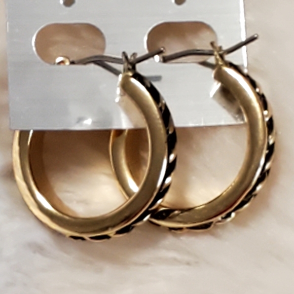 Black & Gold Embossed Hoop Earrings - Picture 3 of 6